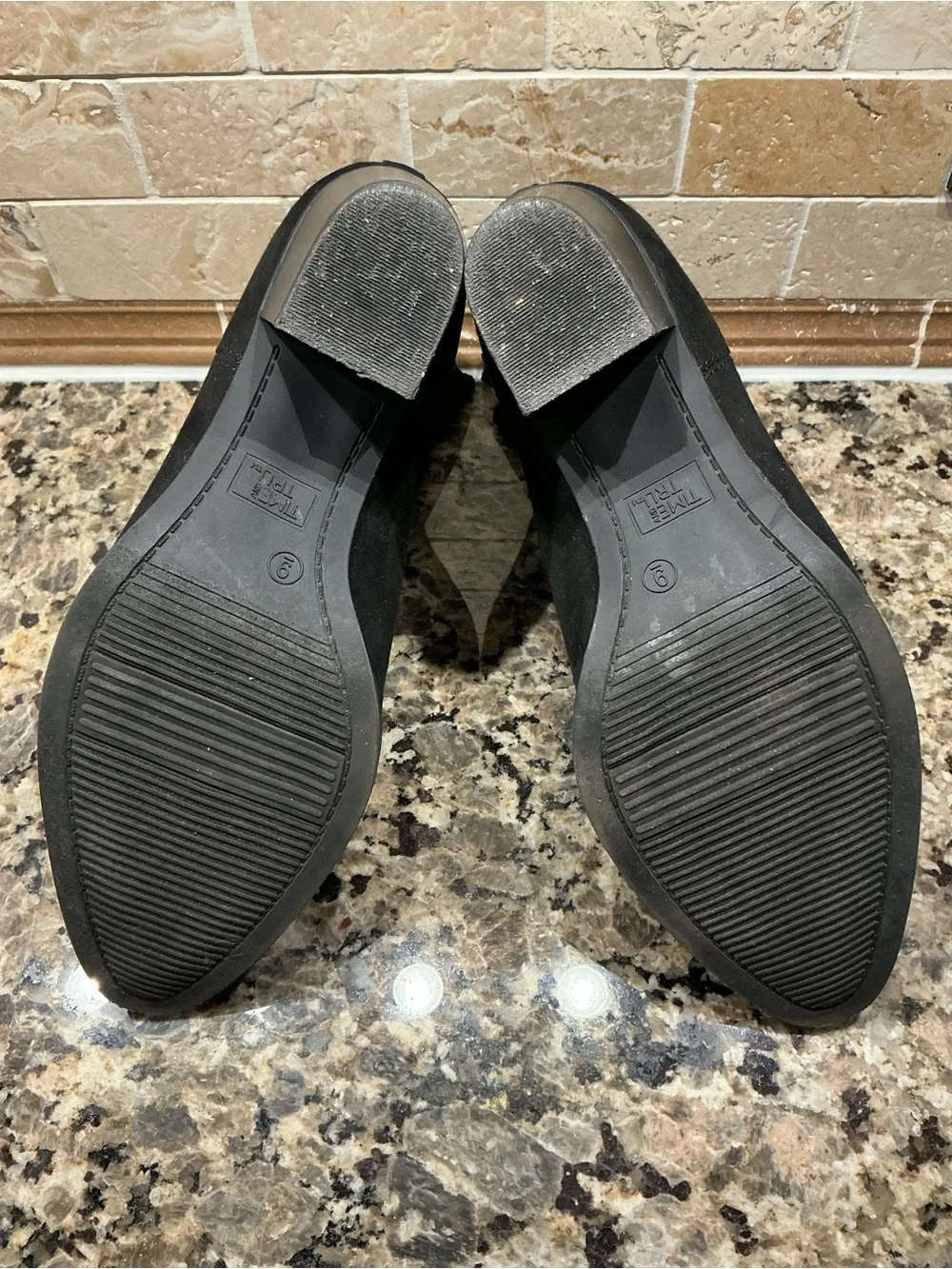 Time and Tru Black Knit-Top Ankle Boots